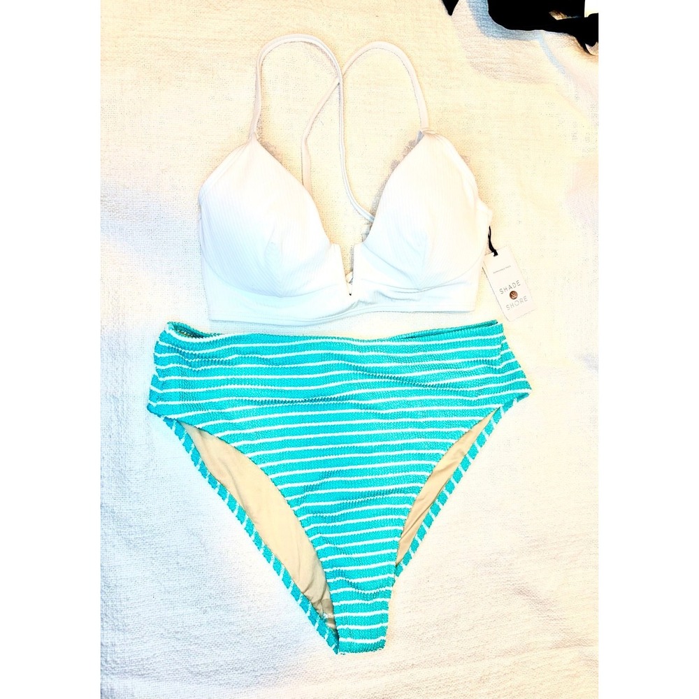 Bikini Set - Shade & Shore Ribbed V-Wire & Pucker High Waist Cheeky bottom new